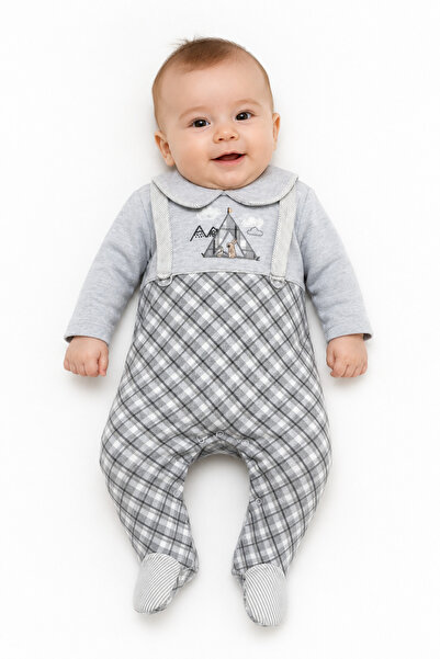Babyhola Baby Boy Rabbit Patterned Jumpsuit with Booties 12536