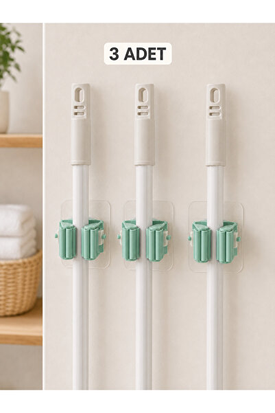 EcoVibe 3 Adet Yapışkanlı Duvar Tipi Mop, Paspas ve Süpürge Sapı Tutucu Kaydı...