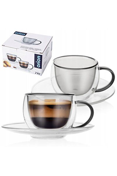 Orionis Căni termice cu farfurioară, cu perete dublu, pentru cafea espresso D...