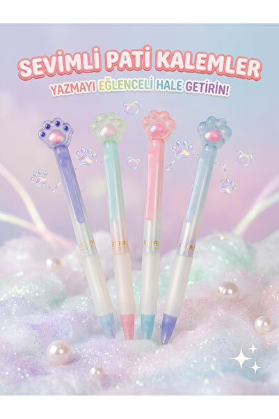 ÖZ OFİS Kawaii Simli Cat's Paw Temalı Lüks 0.7 Uçlu Kalem - Yeni Sezon Kedi P...