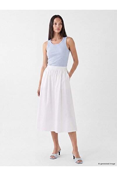 LC Waikiki Lcwaikiki Classic White A-Line Flared Skirt with Elastic Waist