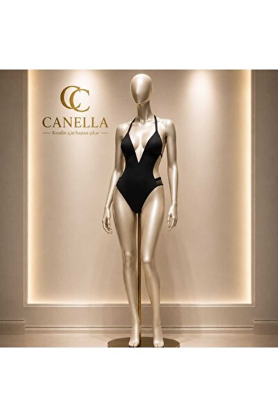 CANELLA SECRET Kadın Siyah Derin V Yaka Dekolteli Esnek Bodysuit