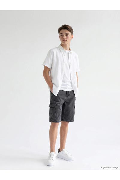 LC Waikiki Lcw Kids Black Boys' Cargo Jean Shorts