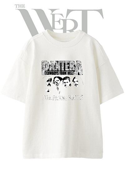 THEWERT Pantera Metal Design Printed Unisex White Oversize T-Shirt
