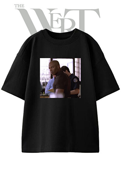 THEWERT Tricou negru oversize unisex cu imprimeu Taye Diggs Design