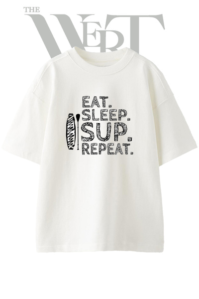 THEWERT Sup Paddling Design Printed Unisex White Oversize T-Shirt