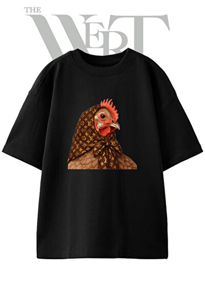 THEWERT Hen Babushka dizajn, štampana unisex crna oversize majica
