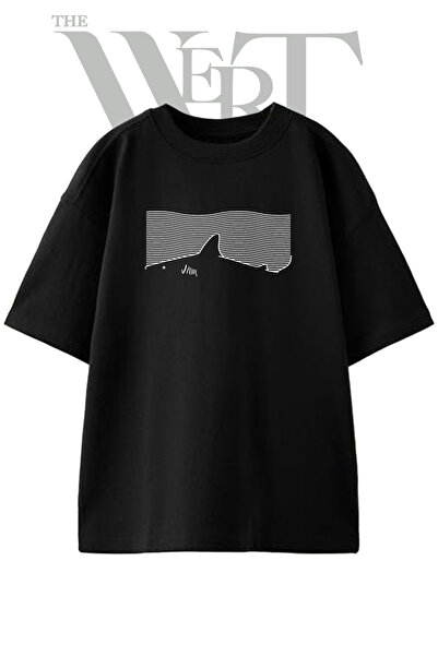 THEWERT Μπλουζάκι Unisex με στάμπα Shark Waves Design, μαύρο, oversized
