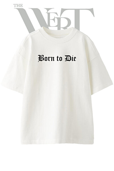 THEWERT تي شيرت أبيض كبير الحجم مطبوع بتصميم قوطي من Born to Die للجنسين