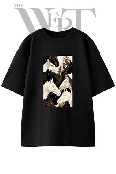 THEWERT Μπλουζάκι Unisex με στάμπα Horse Art Design σε μαύρο χρώμα oversize