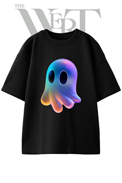 THEWERT Holografski dizajn duha, štampana unisex crna oversize majica