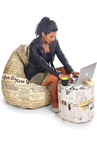fluffy New York Times Newspaper Theme Digital Printed Bean Bag, XX-Large