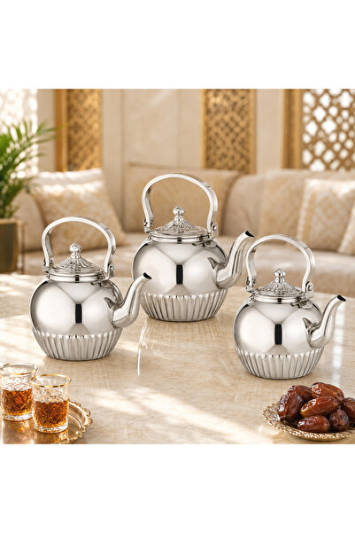 ALSAIF طقم أباريق شاي السيف عليا ستانلس ستيل – 3 قطع بسعات 2 و1.6 و1.2 لتر – ...