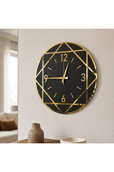 AA Shop 45 cm Geometrik Desenli Aynalı Gold Pleksi Duvar Saati, Sessiz Akar M...