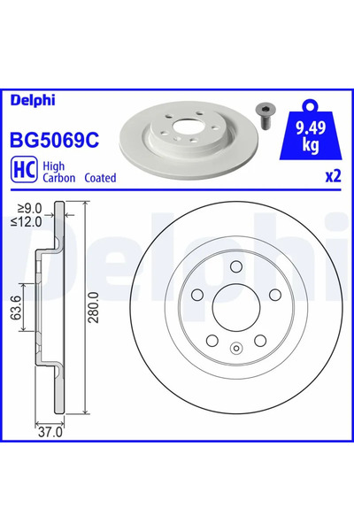 DELPHİ Set Discuri Frana Volvo XC40 Volvo Asia XC40 2017-2023