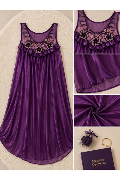 Generic Brand Women’s Satin Sleeveless Nightgown with Floral Lace – Soft & El...