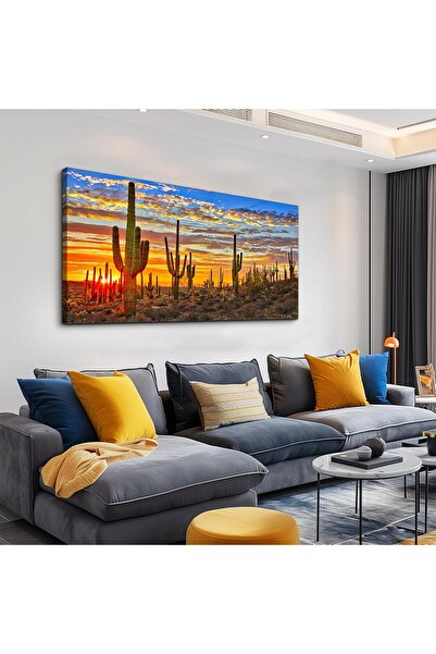 HOME MODE Desert Cactus Sunset Gallery Wrapped Canvas Wall Art | 50x100cm 20x...