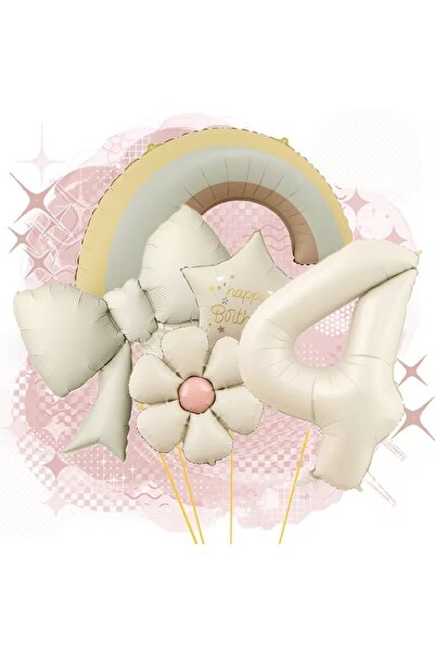 ÇITIPITISTORE Rainbow Cream Bow Cream Star Age Themed Party Birthday Balloon Set