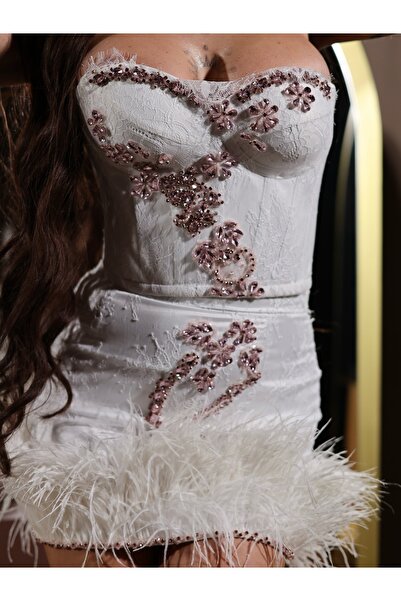 Generic Brand Set corset și fustă dantelă cu pene și cristale