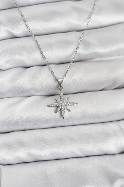 Mega Bazaar 316L Steel Chain Silver Color Pole Star Model Zircon Stone Women'...