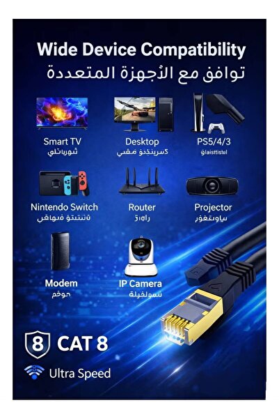 Next Level كابل CAT8 عالي السرعة 5 متر 40 جيجابت في الثانية 2000 ميجاهرتز مع ...