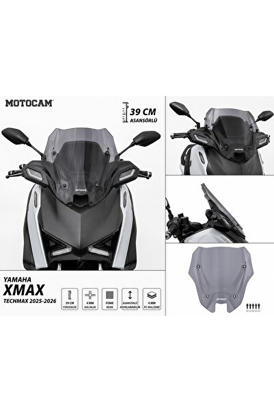 motoros MOTOCAM Yamaha Xmax Techmax Ön Cam 2025-2026 Model 39cm Füme Renkli 4...