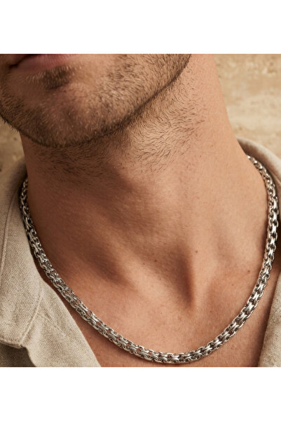Rua Jewelry Steel Matrix Chain Necklace 5 mm Silver Color |   Anti-Tarnish, M...