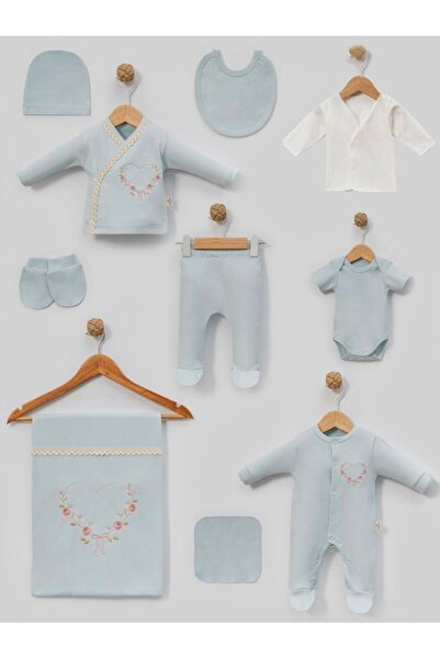 Minivo Kids %100 Pamuk Kız Bebek 0-3 Ay Kalp Nakışlı 10lu Set