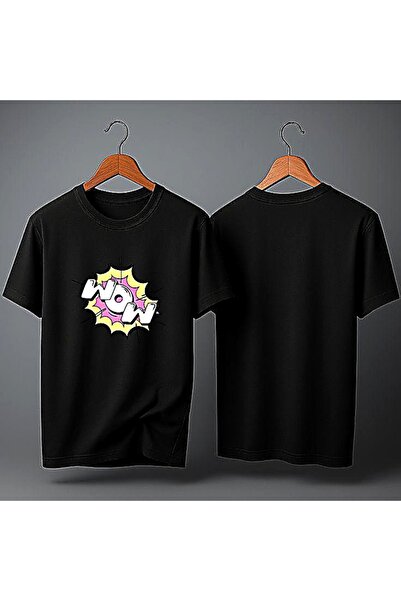 ELFERA Wow Expression Funny Yuz Pop Black Printed Tshirt