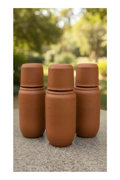 Generic مجموعة زجاجات مياه صحية محمولة من الطين (3 قطع) مع غطاء وكوب مدمج