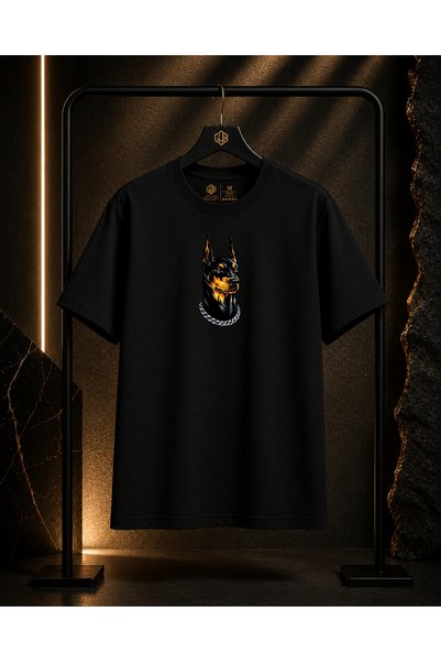 GOB Collection Unisex Dog Printed 100% Cotton Oversize Crew Neck Short Sleeve T-Shirt Black