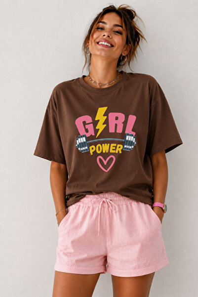 ArtYus تي شيرت فضفاض برقبة دائرية مطبوع عليه Girl Power للجنسين - تي شيرت قطن...