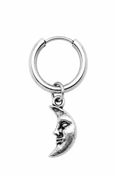 Blisse Piercing Unisex Silver Color Surgical Steel Dangle Moon Face Figured H...