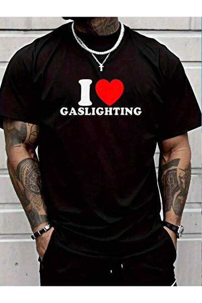 KYMC07 تي شيرت رجالي أسود 100% قطن بتصميم 'I Heart Gaslighting' مضحك، مناسب ل...
