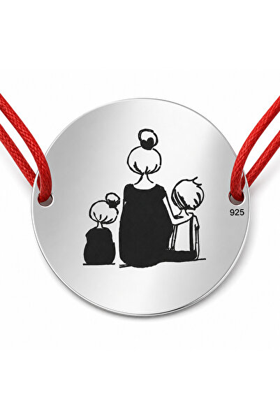 Simoshop 925 silver bracelet with coin mom with boy and girl, adjustable cord...
