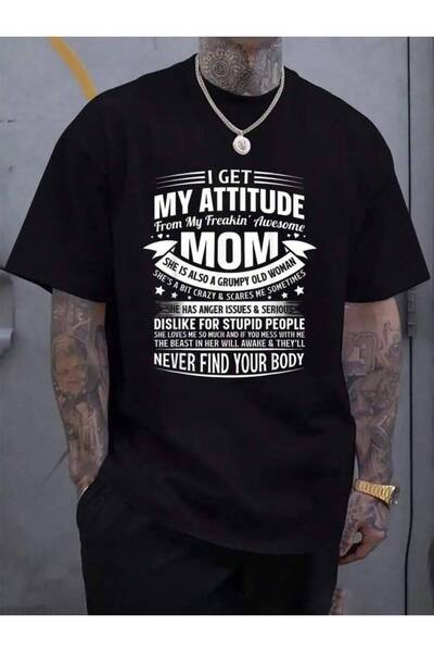 KYMC07 تي شيرت صيفي أسود للرجال من القطن 100%، بتصميم "I Get My Attitude"، هد...