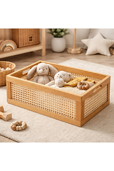 Generic Terreamour Handwoven Rattan Storage Basket with Handles – Natural Can...