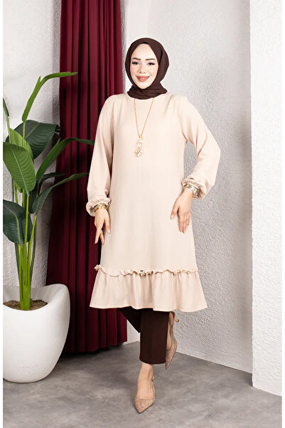 sefamerve Bürümcük Fabric Skirt Gathered Tunic 0903-01 Beige