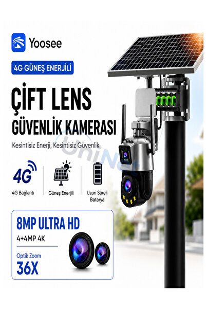 uninet 4g Sim Kartlı Solar Çift Güneş Panelli 80 Watt 36X Optik Zoomlu Çift K...