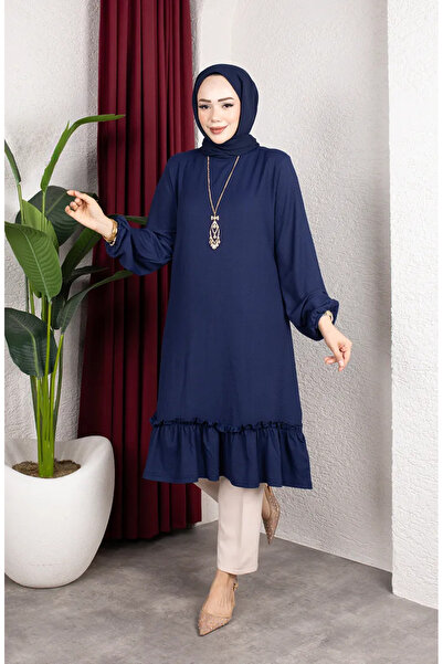 sefamerve Bürümcük Fabric Skirt Gathered Tunic 0903-04 Navy Blue
