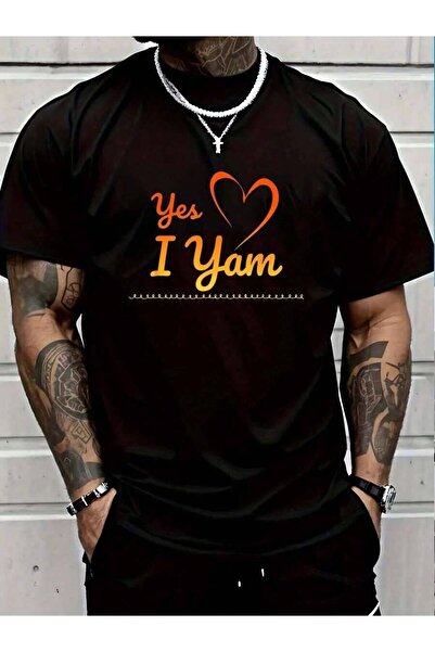 NOURAM تي شيرت رجالي أسود 100% قطن بطباعة 'Yes I Yam' و'She Is My Sweet Potat...