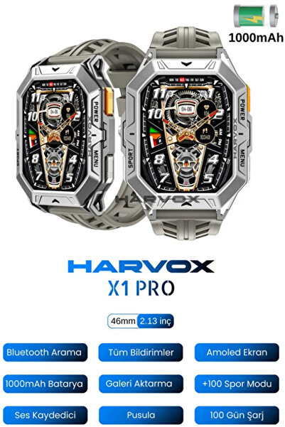 ROXİVA Harvox X1 Pro Tank Outdoor Dayanıklı Akıllı Saat/Su Geçirmez/Amoled Ek...