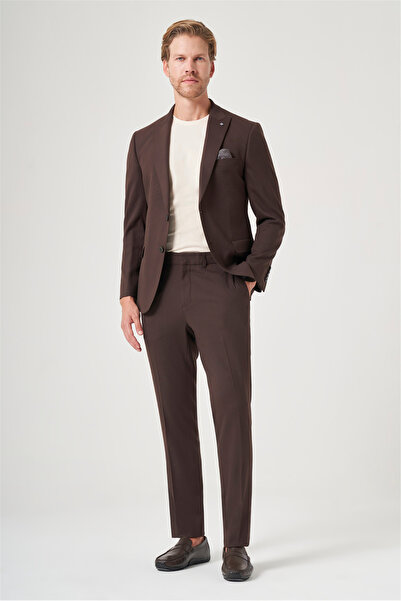 İmza Brown Swallow Collar 6 Drop Slim Fit Full Lining Flexible Suit 1001260148