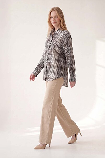 Levidor Blue Brown Striped Patterned Shirt
