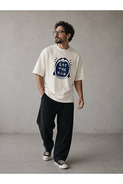 EAT THE RICH Baskılı Unisex Oversize Tişört
