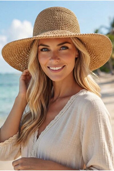Mood Agenda Women's Wide Brim Straw Weave Bucket Hat Crochet Bohemian Beach a...