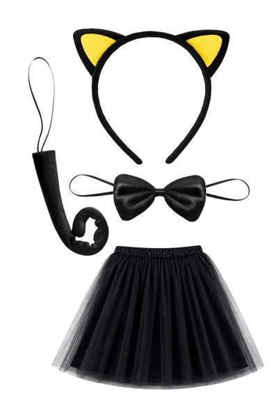 ReilaParty Cat Costume Set - Yellow Ears, Crown, Tutu Skirt, Bow Tie, and Tai...
