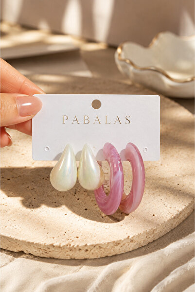 PABALAS Women's Earring Set Pearl-Look Drop Earrings Pink Hoop Earrings Acryl...