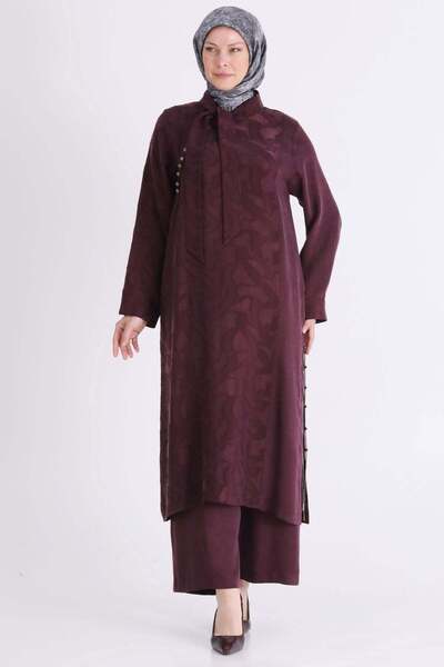 ottoman wear Behrem Büyük Beden Tesettür Pantolonlu Takım Böğürtlen OTW35156
