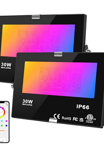 Dotail Set de 2 proiectoare LED, Smart RGB, 30 W, 3.300 lm, 23 moduri, tempor...